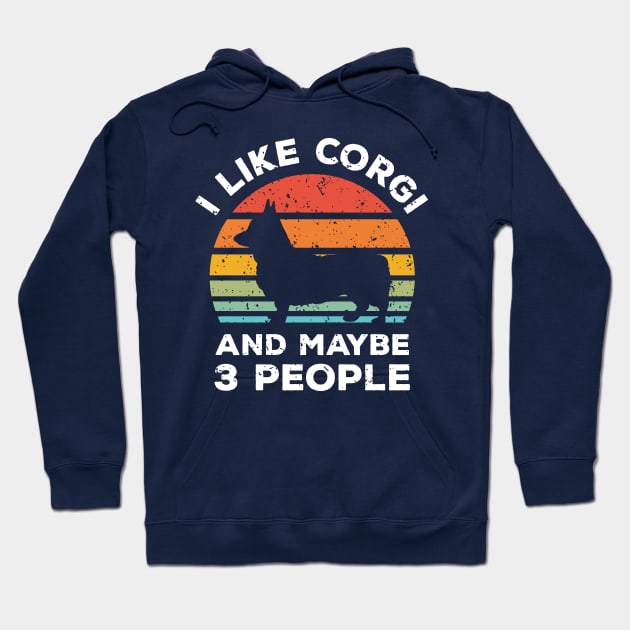 I Like Corgi and Maybe 3 People, Retro Vintage Sunset with Style Old Grainy Grunge Texture Hoodie by Ardhsells